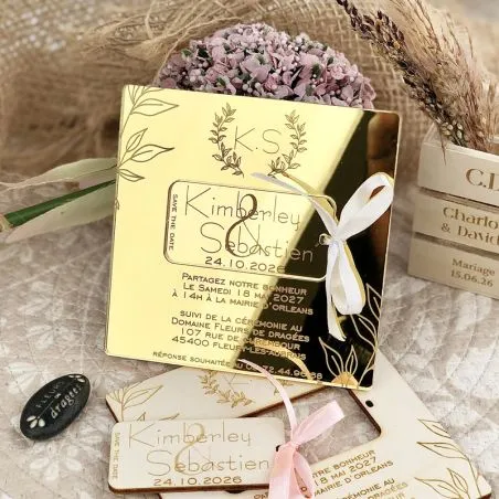 Carreline — Faire-part dorée Miroir & Save-the-Date