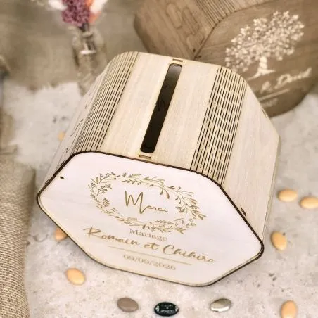 Urne de mariage en bois personnalisée hexagonale - Naturel