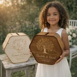 Urne bois Personnalisée hexa Rustique chic - Chocolat