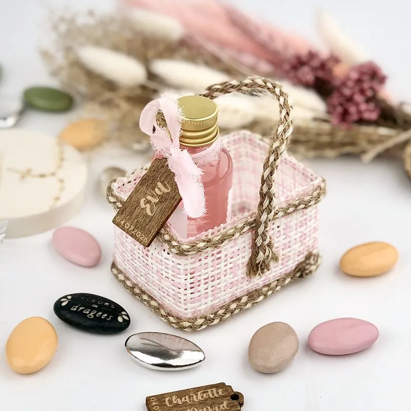 Panier tissé bicolor (lot de 12) - Rose