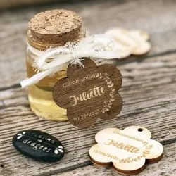 Etiquette bois personnalisée fleur - Rustique / Finition choco
