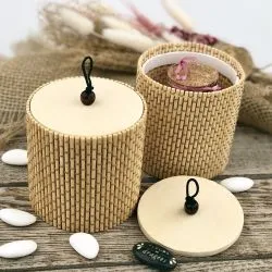 Boite ronde Bambou 8x7.5cm - Crème