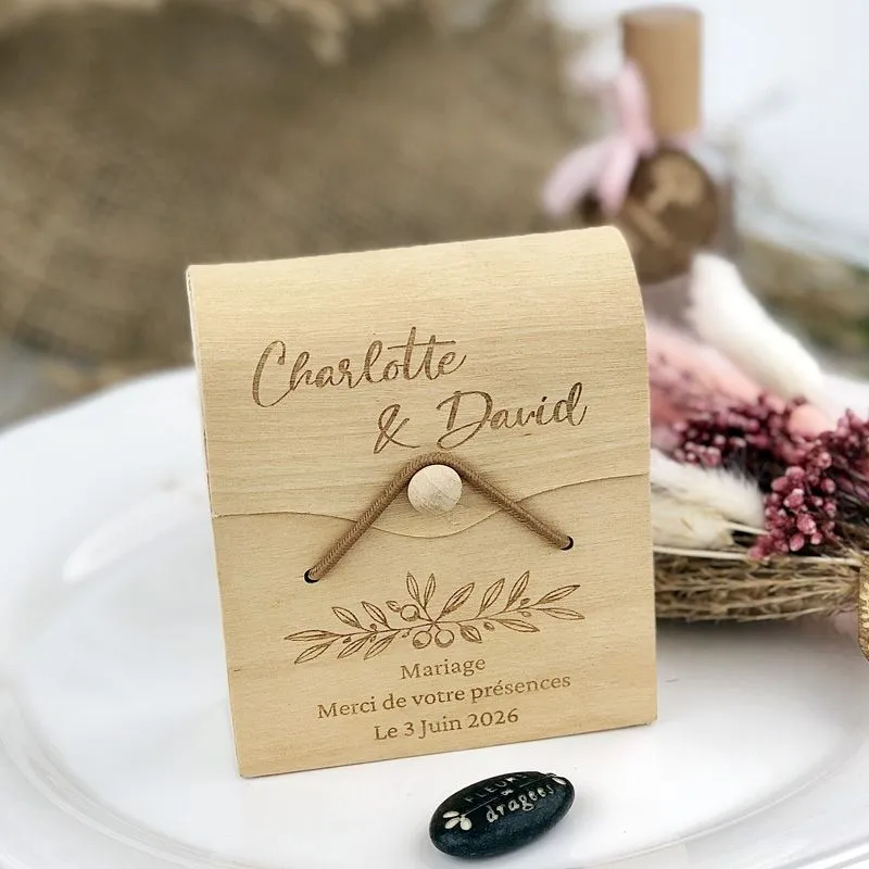 Boîte en bois personnalisée Pochette | Gravure laser mariage baptême