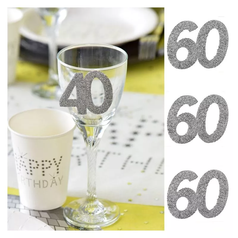 6 Gros confetti Anniversaire Argent 60 ans, décoration de table