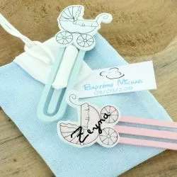 6 Sujet dragées naissance Landeau marque page