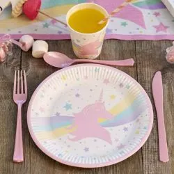 Kit vaisselle jetable thème Licorne - Kit anniversaire pour 8 filles