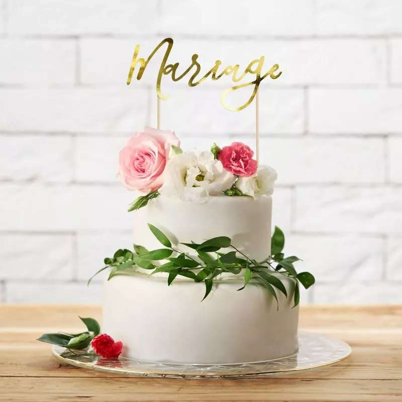 Topper cake Mariage or