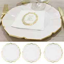 175x Assiette en plastique de vaisselle jetable pour la restauration  Wedding Gold Rim