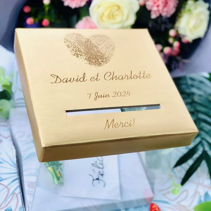 Urne personnalisée Mariage Transparent -couvercle dorée